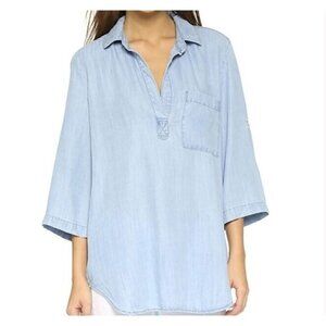 Anthropologie Bella Dahl Top Womens Medium Summer Chambray Popover Essential